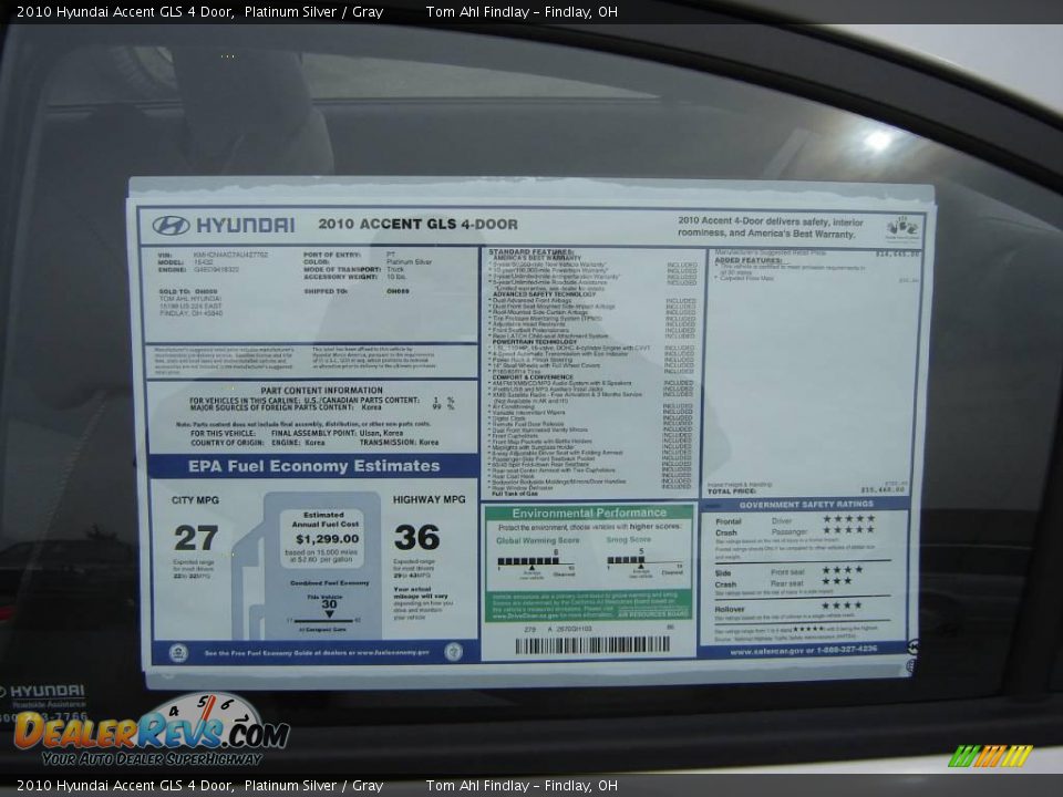 2010 Hyundai Accent GLS 4 Door Platinum Silver / Gray Photo #10