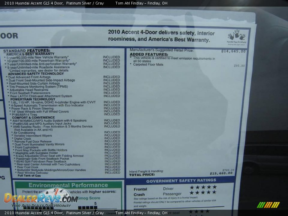 2010 Hyundai Accent GLS 4 Door Platinum Silver / Gray Photo #11
