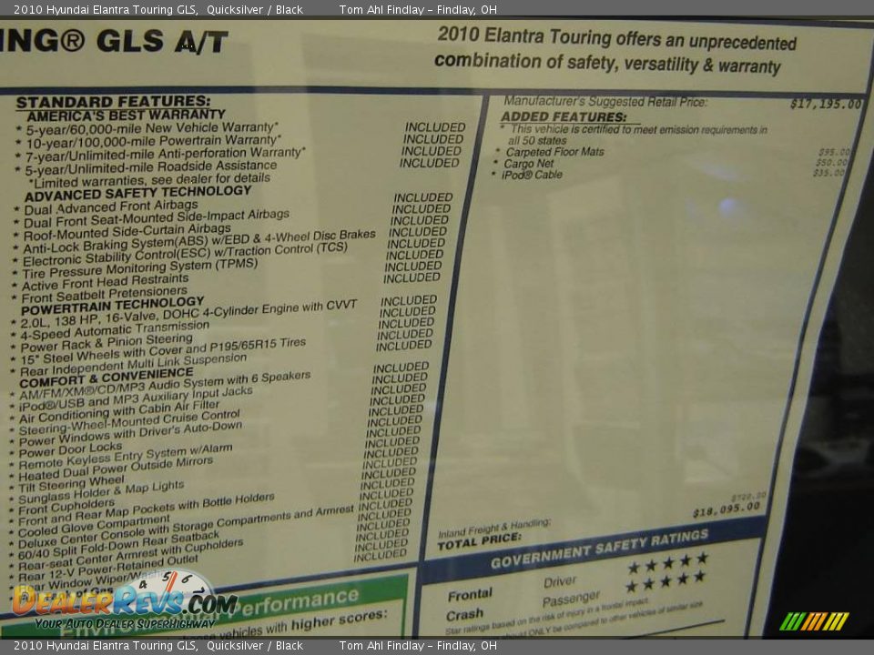 2010 Hyundai Elantra Touring GLS Window Sticker Photo #20
