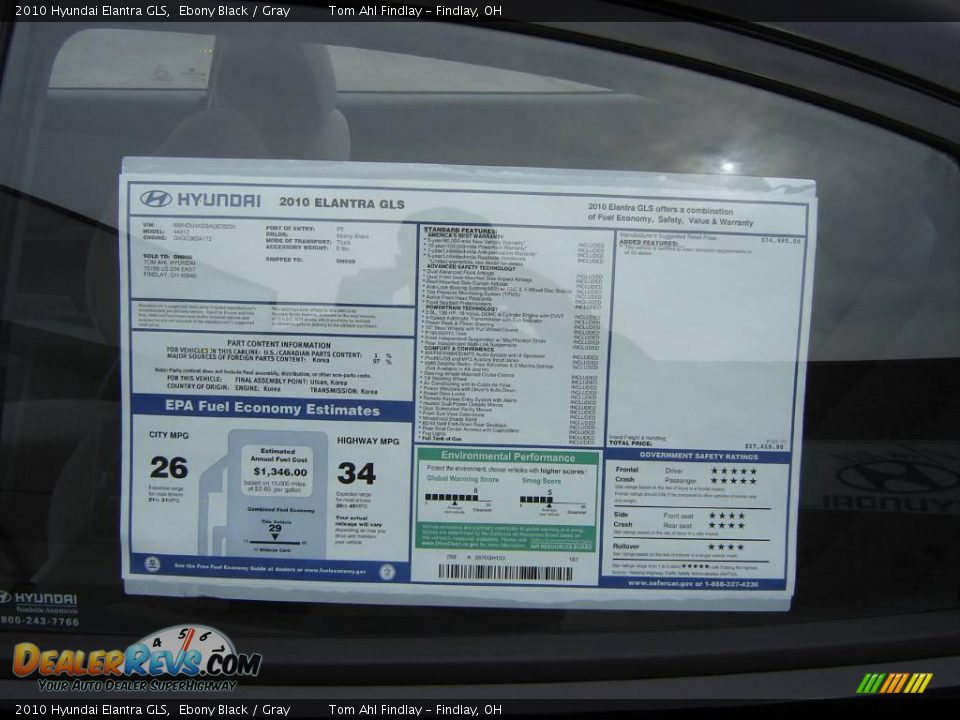2010 Hyundai Elantra GLS Ebony Black / Gray Photo #19