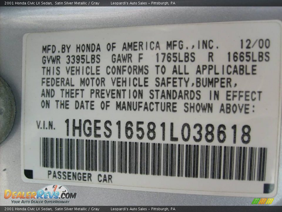 2001 Honda Civic LX Sedan Satin Silver Metallic / Gray Photo #13