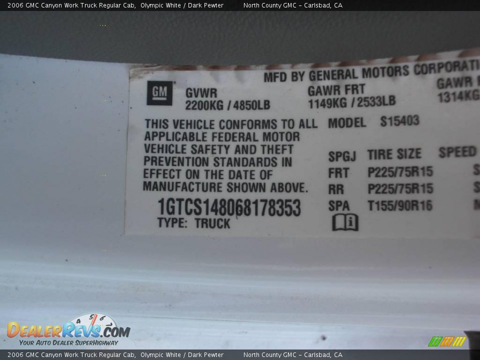 2006 GMC Canyon Work Truck Regular Cab Olympic White / Dark Pewter Photo #14