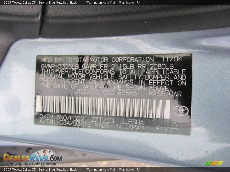 2005 Toyota Celica GT Zephyr Blue Metallic / Black Photo #19
