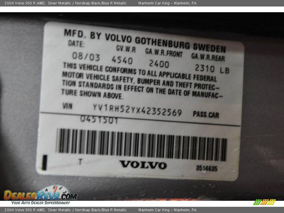 2004 Volvo S60 R AWD Silver Metallic / Nordkap Black/Blue R Metallic Photo #19