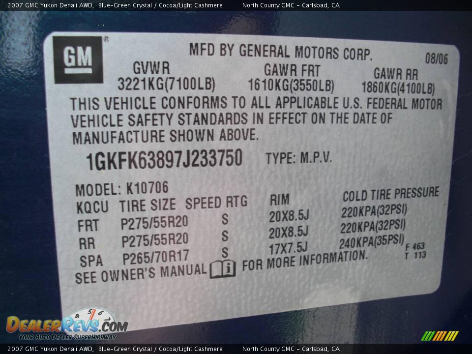 2007 GMC Yukon Denali AWD Blue-Green Crystal / Cocoa/Light Cashmere Photo #13