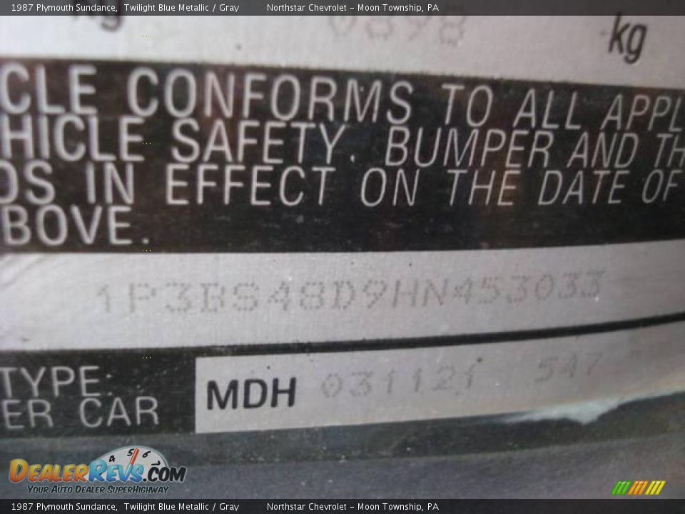 1987 Plymouth Sundance Twilight Blue Metallic / Gray Photo #14