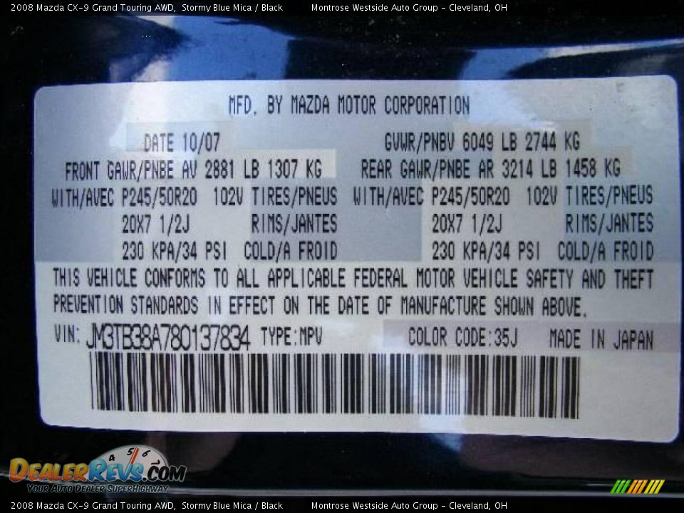 2008 Mazda CX-9 Grand Touring AWD Stormy Blue Mica / Black Photo #32