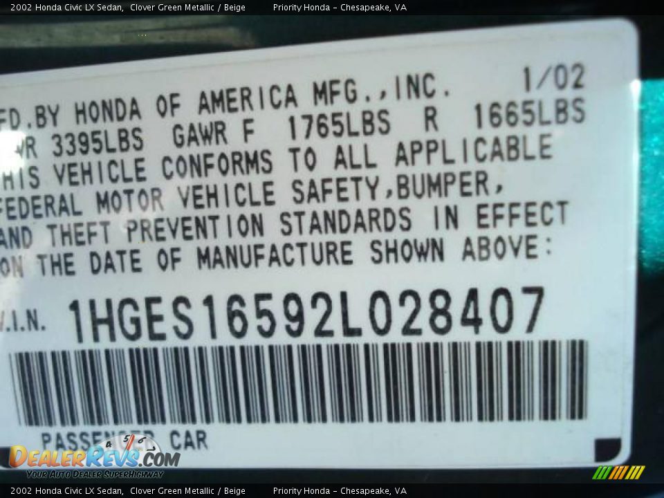 2002 Honda Civic LX Sedan Clover Green Metallic / Beige Photo #22