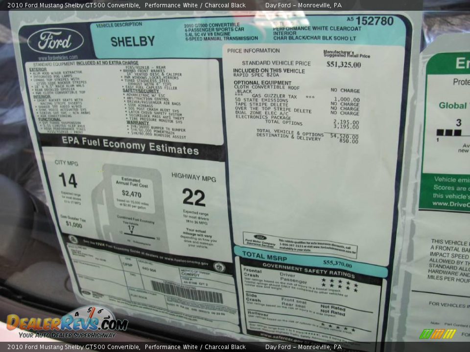 2010 Ford Mustang Shelby GT500 Convertible Performance White / Charcoal Black Photo #11
