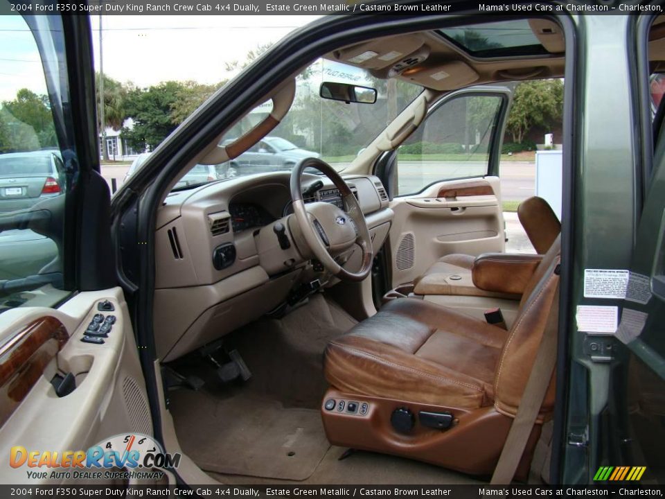 Castano Brown Leather Interior - 2004 Ford F350 Super Duty King Ranch Crew Cab 4x4 Dually Photo #9