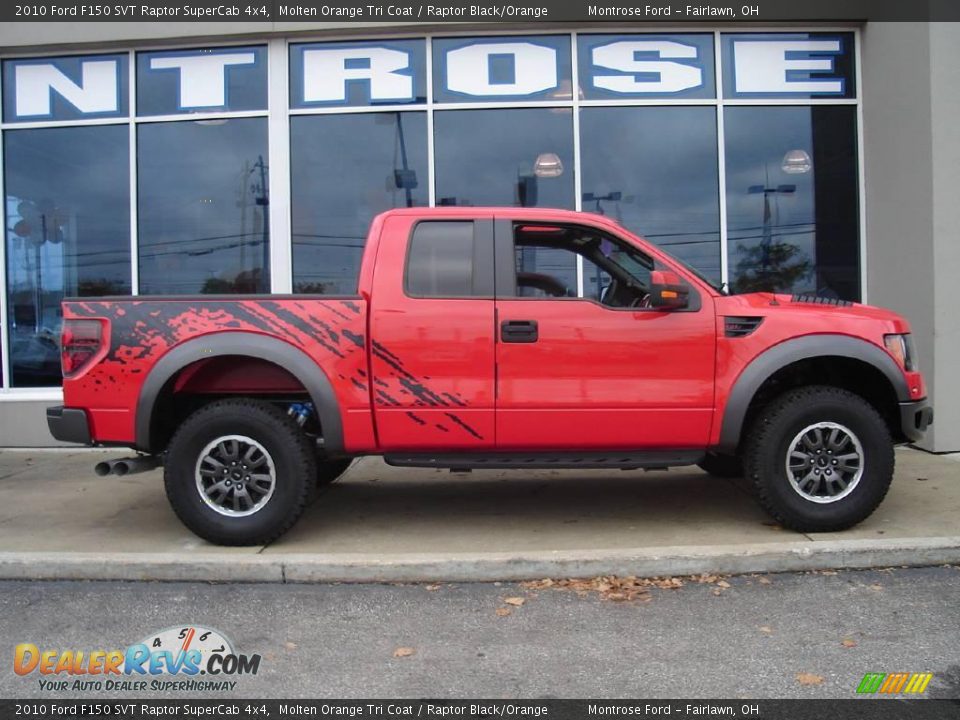 2010 Ford F150 SVT Raptor SuperCab 4x4 Molten Orange Tri Coat / Raptor Black/Orange Photo #2