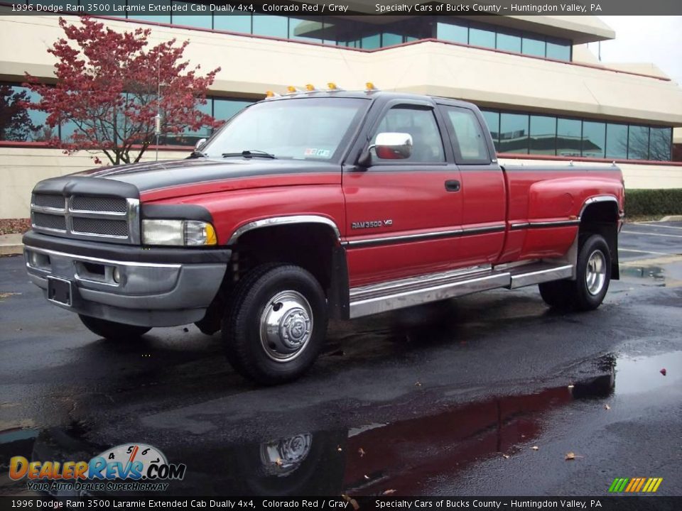 1996 Dodge Ram 3500 Laramie Extended Cab Dually 4x4 Colorado Red / Gray Photo #2