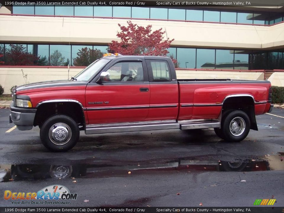 1996 Dodge Ram 3500 Laramie Extended Cab Dually 4x4 Colorado Red / Gray Photo #4