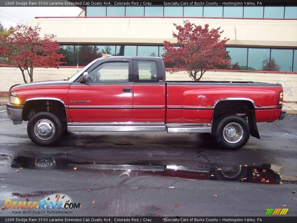 1996 Dodge Ram 3500 Laramie Extended Cab Dually 4x4 Colorado Red / Gray Photo #5