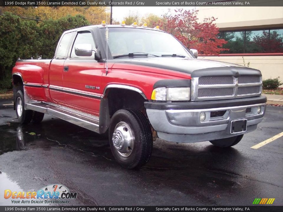 1996 Dodge Ram 3500 Laramie Extended Cab Dually 4x4 Colorado Red / Gray Photo #11