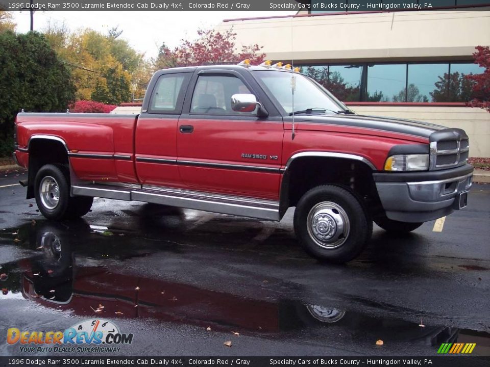 1996 Dodge Ram 3500 Laramie Extended Cab Dually 4x4 Colorado Red / Gray Photo #12