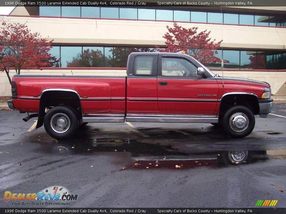 1996 Dodge Ram 3500 Laramie Extended Cab Dually 4x4 Colorado Red / Gray Photo #14