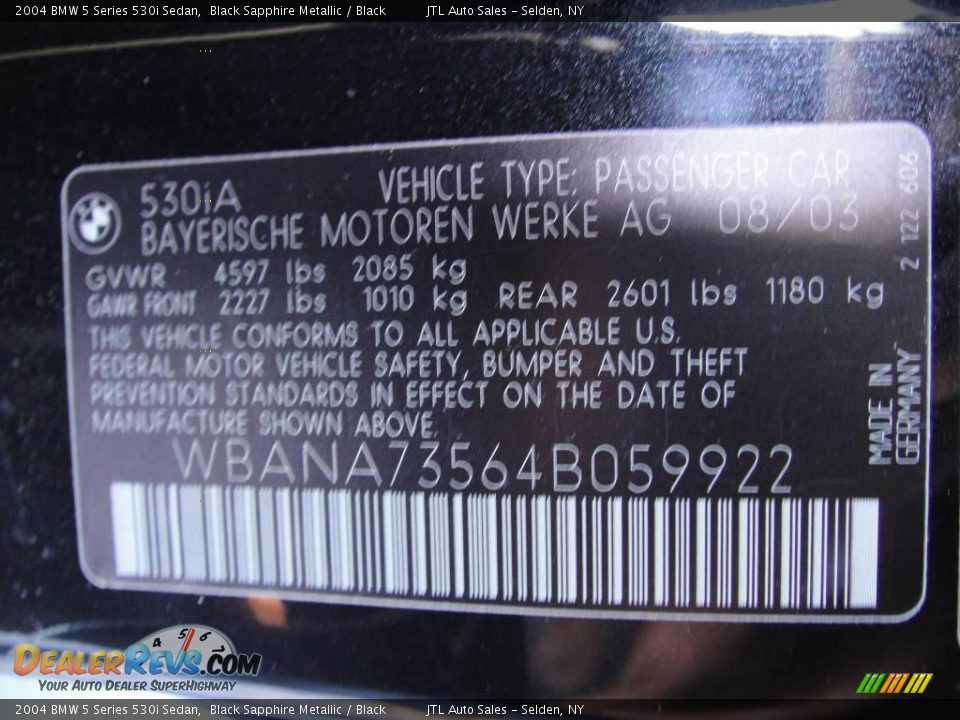 2004 BMW 5 Series 530i Sedan Black Sapphire Metallic / Black Photo #16