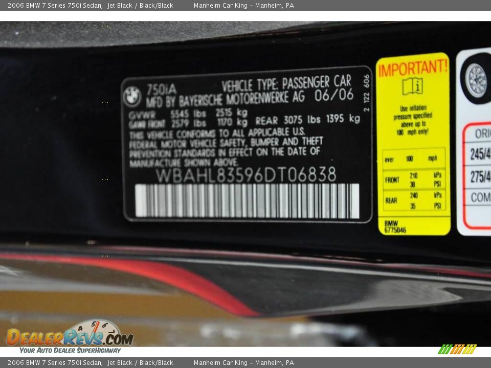 2006 BMW 7 Series 750i Sedan Jet Black / Black/Black Photo #12