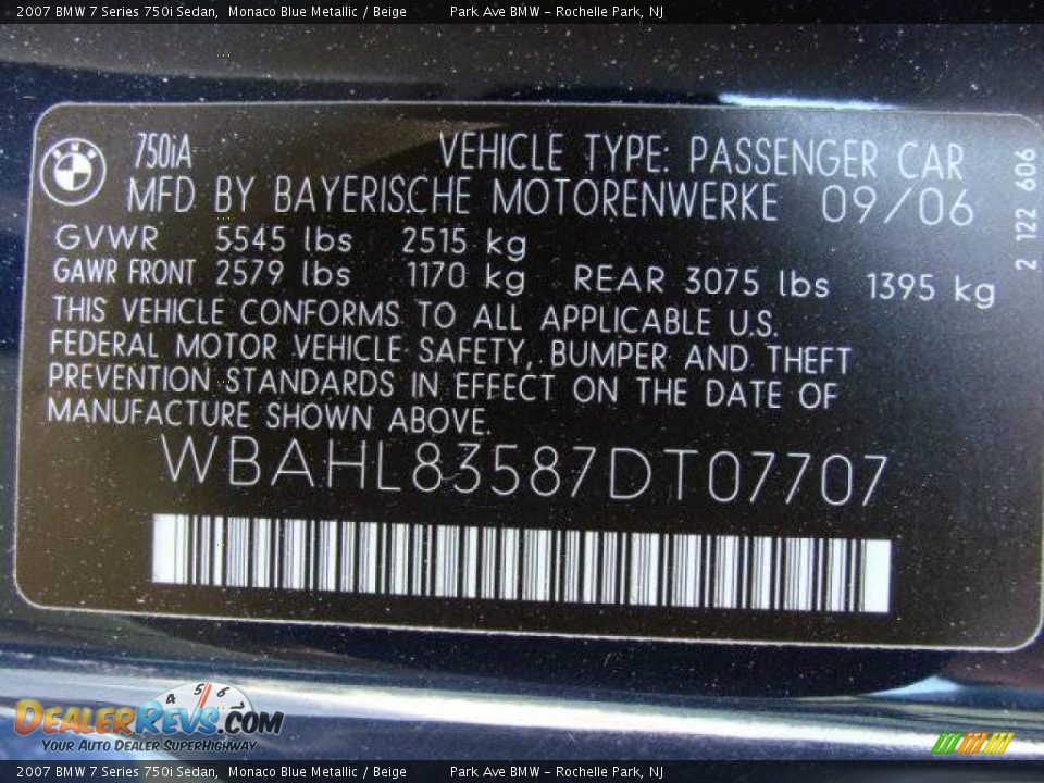 2007 BMW 7 Series 750i Sedan Monaco Blue Metallic / Beige Photo #26