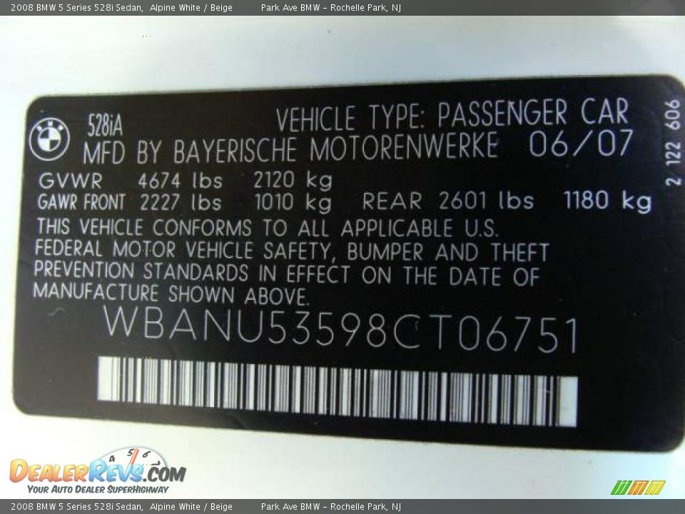 2008 BMW 5 Series 528i Sedan Alpine White / Beige Photo #26