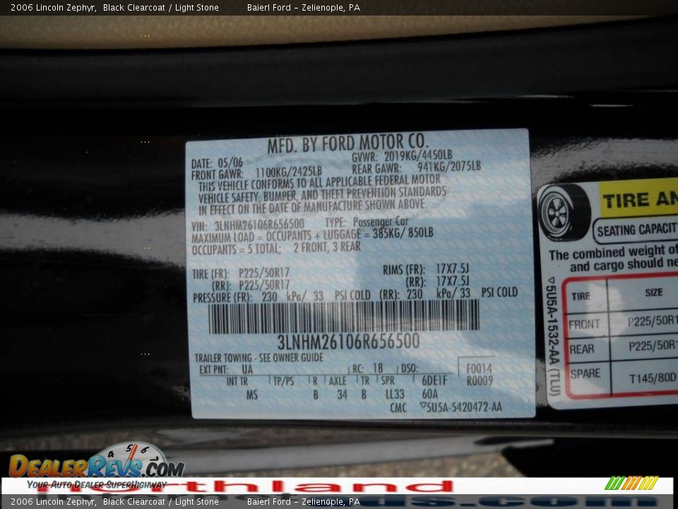 2006 Lincoln Zephyr Black Clearcoat / Light Stone Photo #14