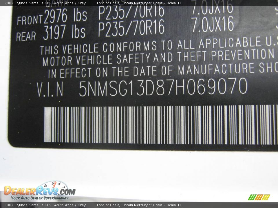 2007 Hyundai Santa Fe GLS Arctic White / Gray Photo #14