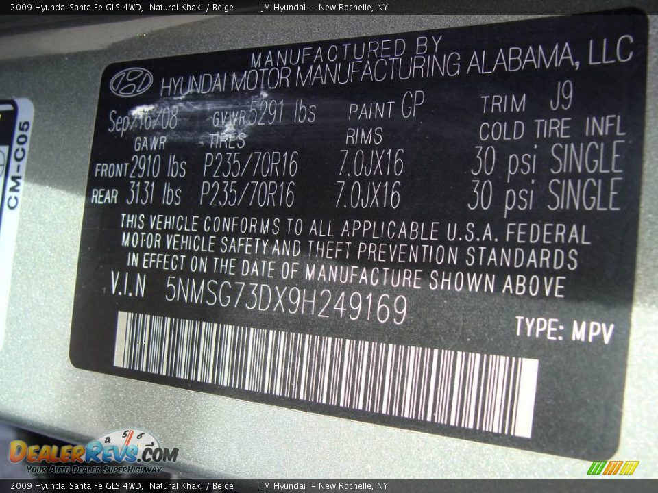 2009 Hyundai Santa Fe GLS 4WD Natural Khaki / Beige Photo #29