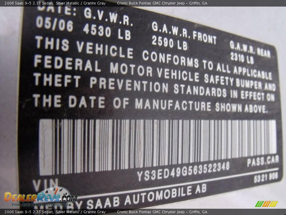 2006 Saab 9-5 2.3T Sedan Silver Metallic / Granite Gray Photo #23