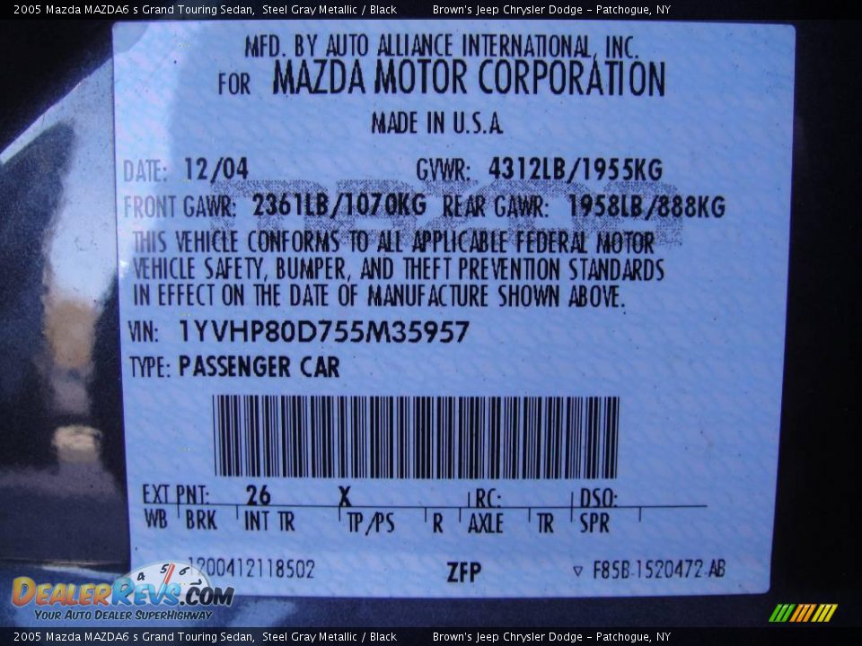 2005 Mazda MAZDA6 s Grand Touring Sedan Steel Gray Metallic / Black Photo #15