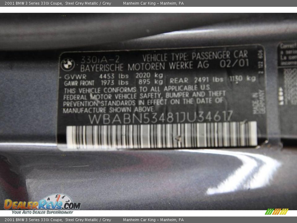 2001 BMW 3 Series 330i Coupe Steel Grey Metallic / Grey Photo #13