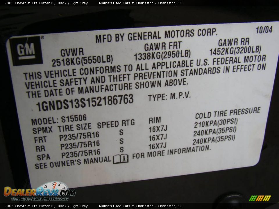 2005 Chevrolet TrailBlazer LS Black / Light Gray Photo #20