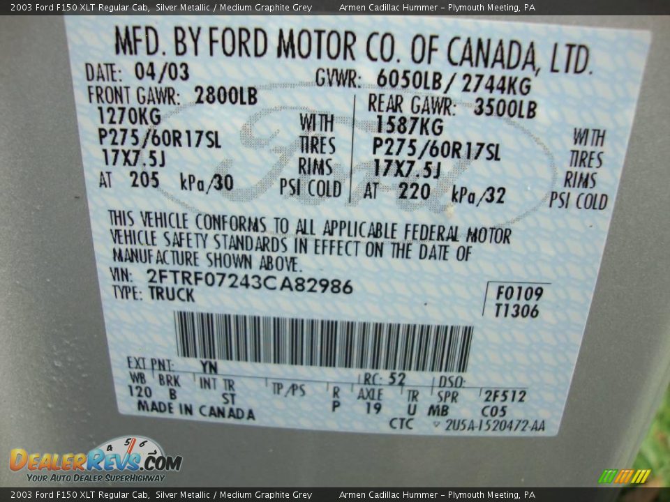 2003 Ford F150 XLT Regular Cab Silver Metallic / Medium Graphite Grey Photo #34