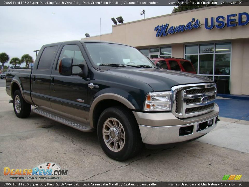 2006 Ford F250 Super Duty King Ranch Crew Cab Dark Green Satin Metallic / Castano Brown Leather Photo #2