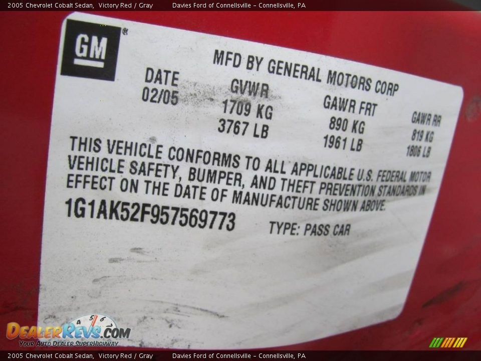 2005 Chevrolet Cobalt Sedan Victory Red / Gray Photo #13