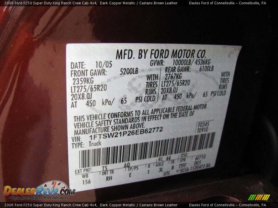 2006 Ford F250 Super Duty King Ranch Crew Cab 4x4 Dark Copper Metallic / Castano Brown Leather Photo #14