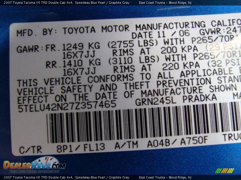 2007 Toyota Tacoma V6 TRD Double Cab 4x4 Speedway Blue Pearl / Graphite Gray Photo #15
