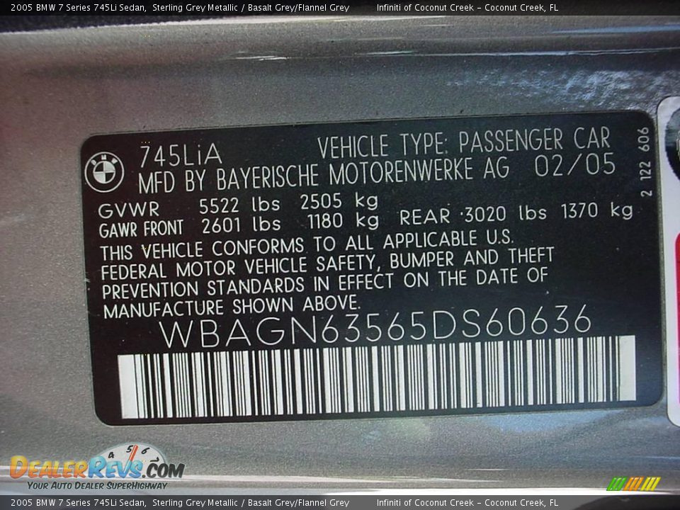 2005 BMW 7 Series 745Li Sedan Sterling Grey Metallic / Basalt Grey/Flannel Grey Photo #31