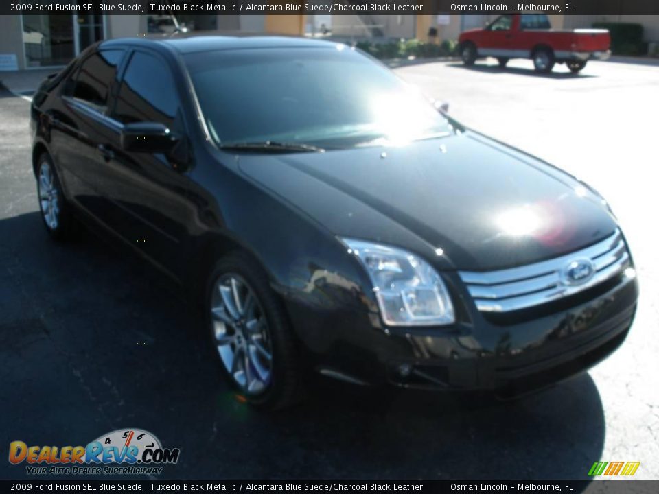 2009 Ford Fusion SEL Blue Suede Tuxedo Black Metallic / Alcantara Blue Suede/Charcoal Black Leather Photo #1