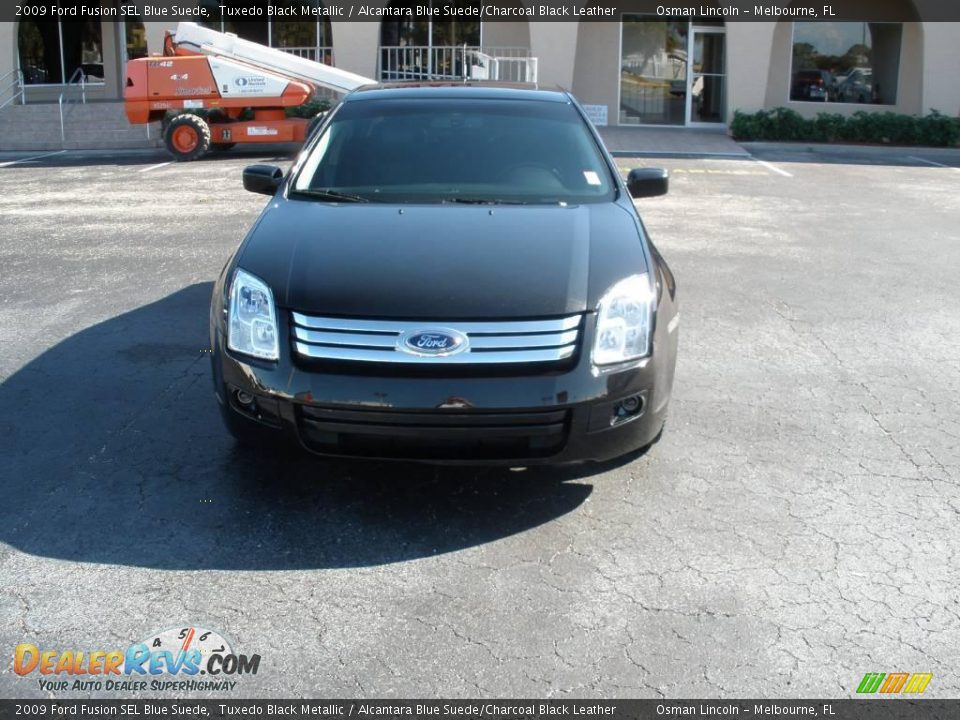 2009 Ford Fusion SEL Blue Suede Tuxedo Black Metallic / Alcantara Blue Suede/Charcoal Black Leather Photo #2