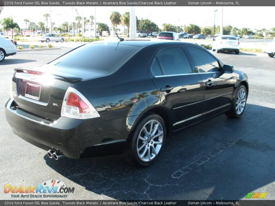 2009 Ford Fusion SEL Blue Suede Tuxedo Black Metallic / Alcantara Blue Suede/Charcoal Black Leather Photo #7