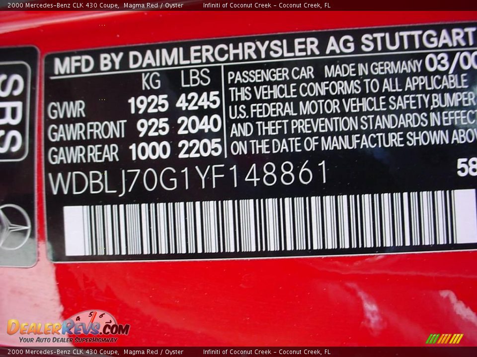 2000 Mercedes-Benz CLK 430 Coupe Magma Red / Oyster Photo #28