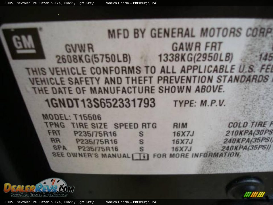 2005 Chevrolet TrailBlazer LS 4x4 Black / Light Gray Photo #19