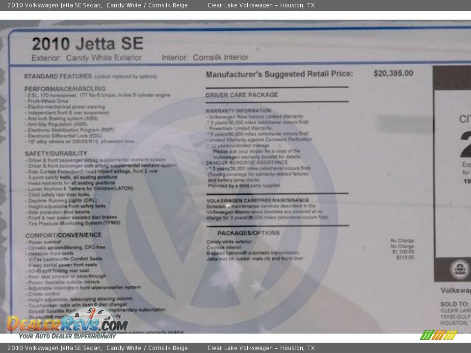 2010 Volkswagen Jetta SE Sedan Candy White / Cornsilk Beige Photo #16