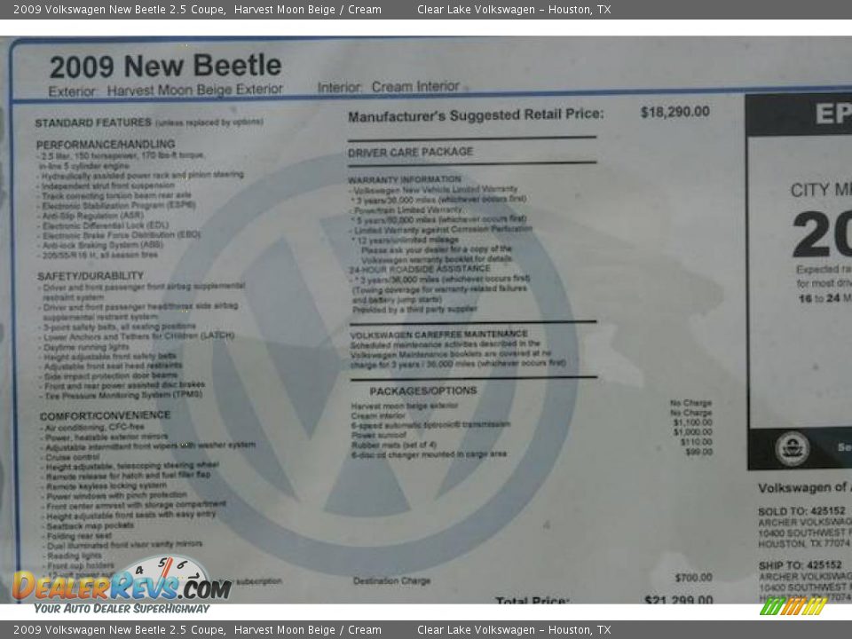 2009 Volkswagen New Beetle 2.5 Coupe Harvest Moon Beige / Cream Photo #10