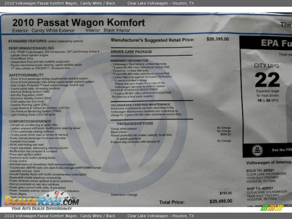 2010 Volkswagen Passat Komfort Wagon Candy White / Black Photo #20