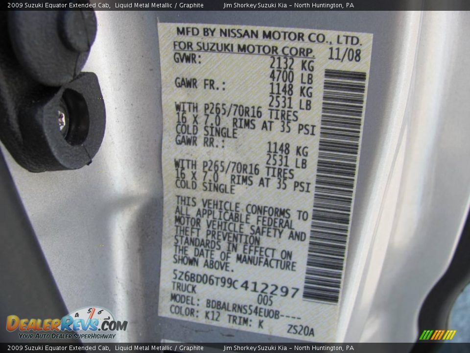 2009 Suzuki Equator Extended Cab Liquid Metal Metallic / Graphite Photo #14