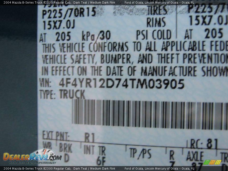 2004 Mazda B-Series Truck B2300 Regular Cab Dark Teal / Medium Dark Flint Photo #14