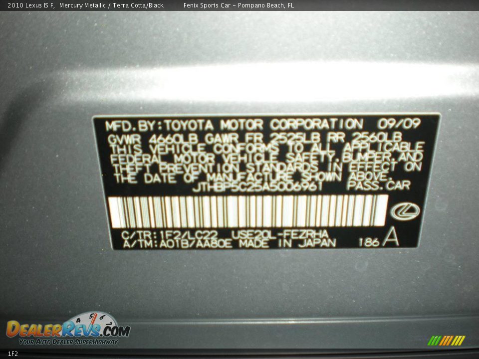 Lexus Color Code 1F2 Mercury Metallic