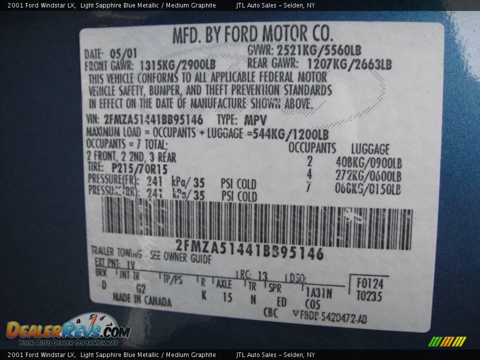 2001 Ford Windstar LX Light Sapphire Blue Metallic / Medium Graphite Photo #17